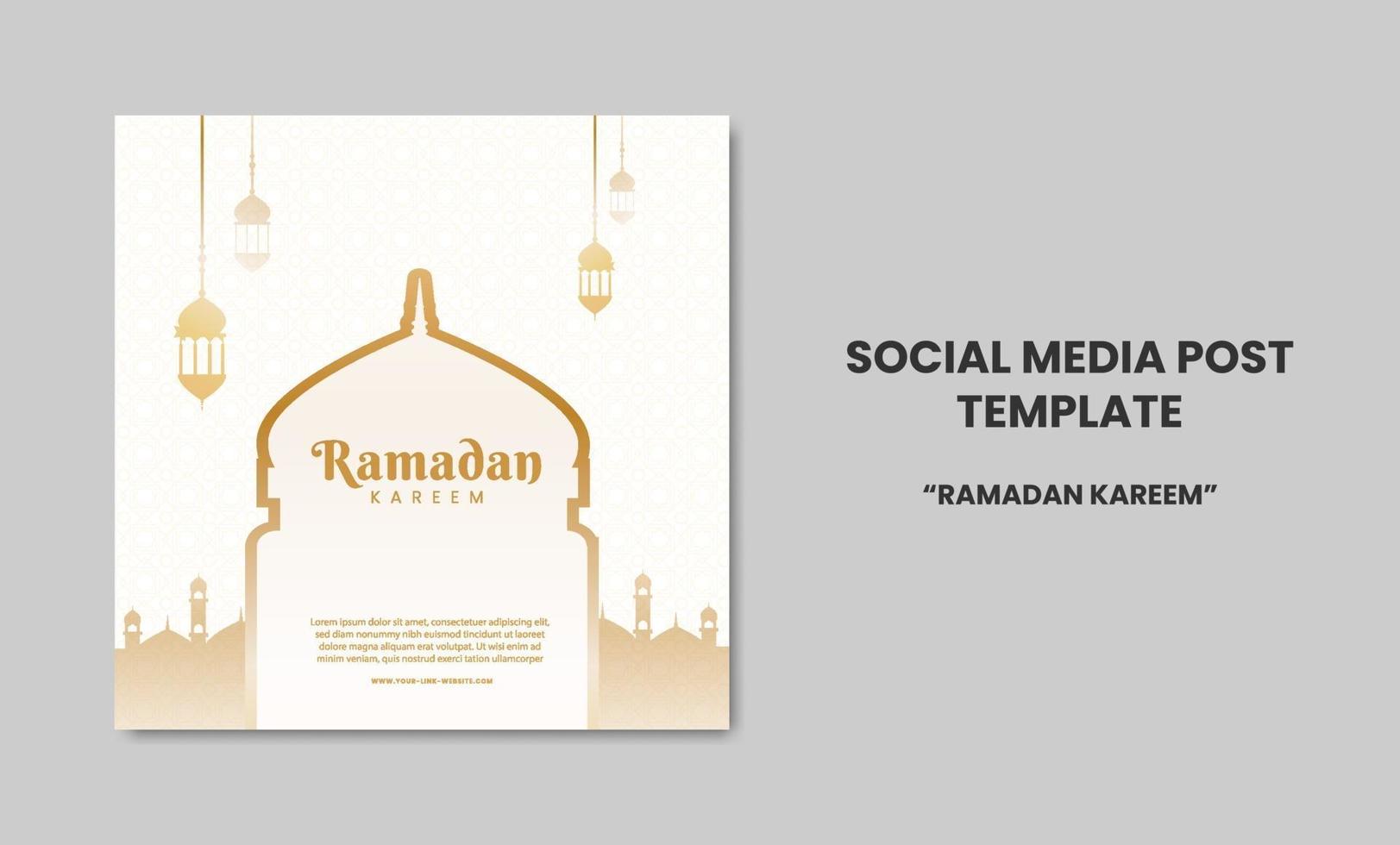 Ramadán Kareem saludo islámico diseño de plantilla de publicación de redes sociales. publicidad de banner web para tarjeta de felicitación, cupón, plantilla de publicación en redes sociales para evento islámico vector