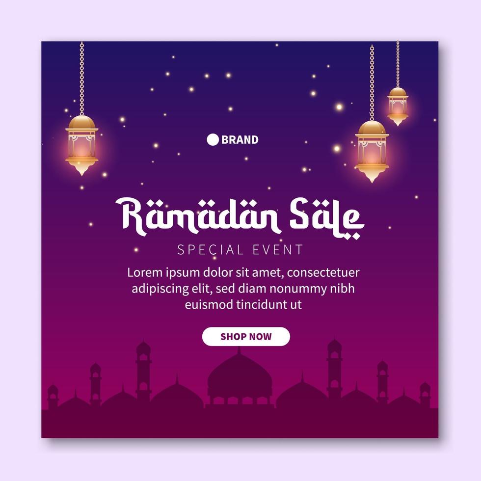 Ramadan sale social media post template. Web banner advertising for greeting card, voucher, social media post template for islamic event vector