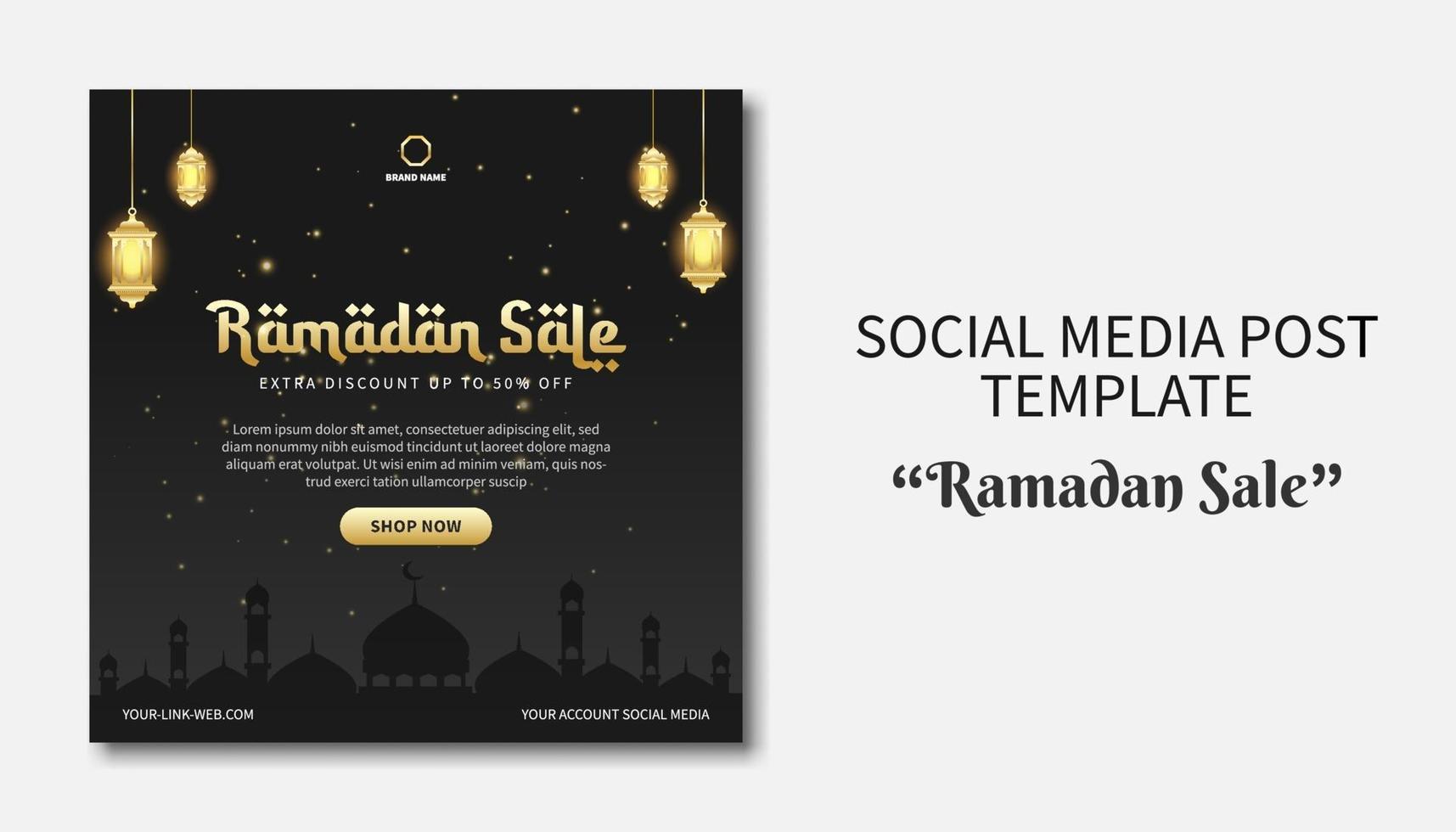 Ramadan sale social media post template. web promotion banner. Flyer design concept for greeting card, voucher, social media post template for islamic event vector