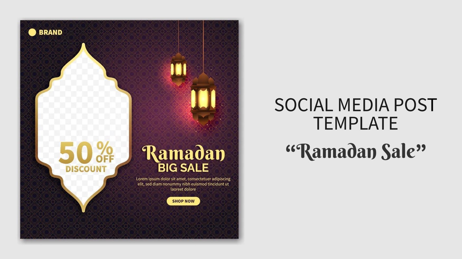 Realistic Ramadan sale social media post template. Web promotion banner. Flyer design concept for greeting card, voucher, social media post template for islamic event vector