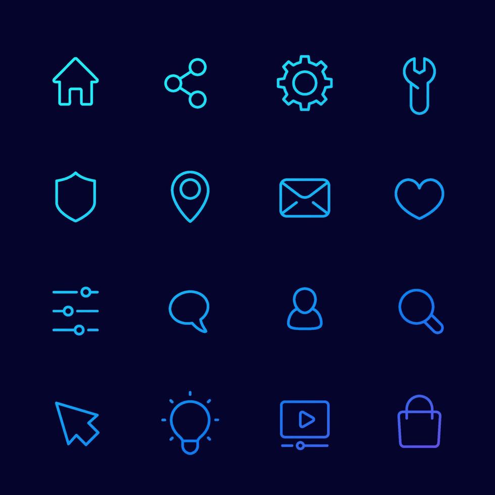 Basic icons for web, linear set vector