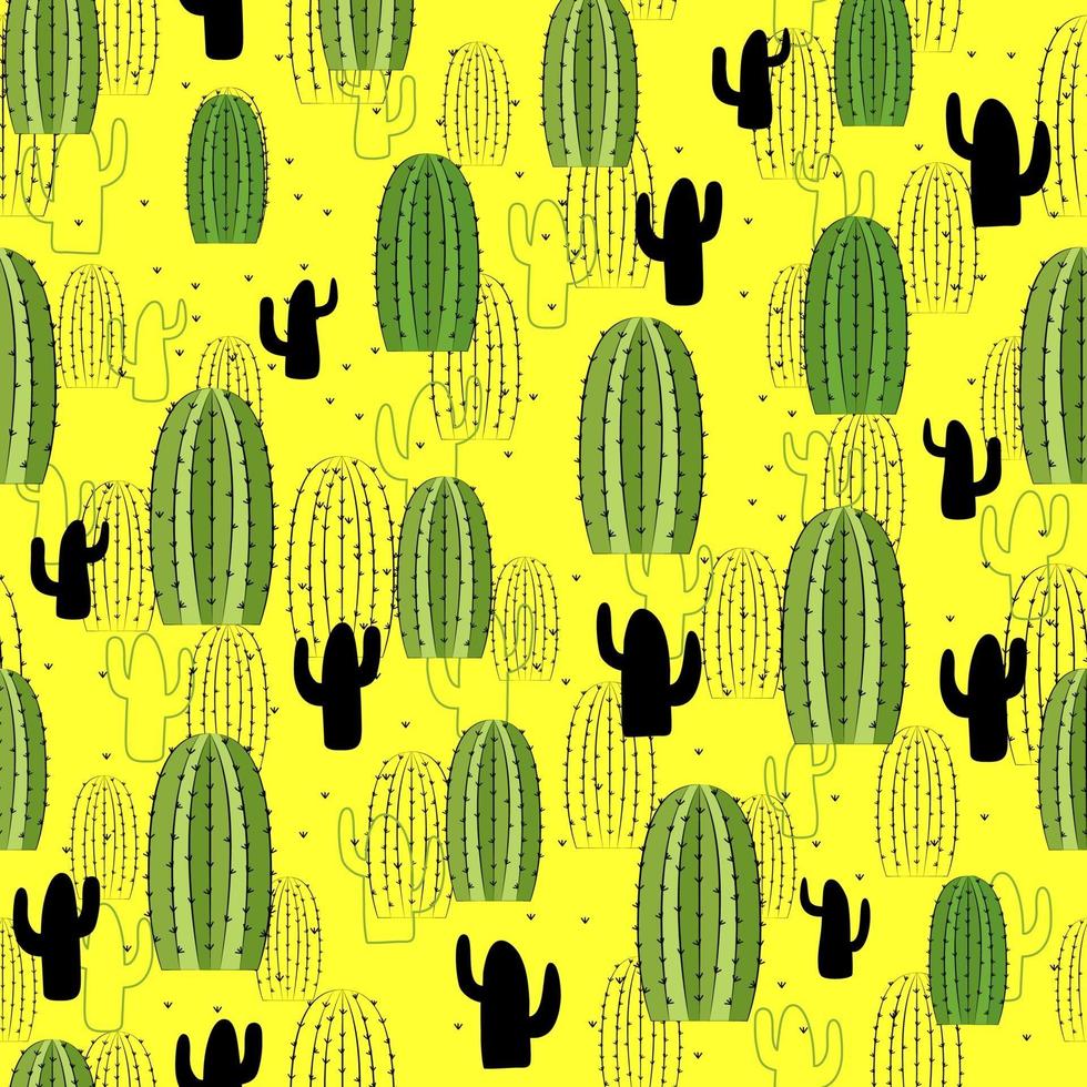 Set seamless cute cactus illustration. Tropical pattern of different cacti, aloe and flowers. Print for fabric, phone case and wrapping paper. vector