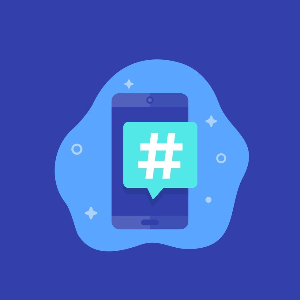 hashtag icon with smart phone, vector