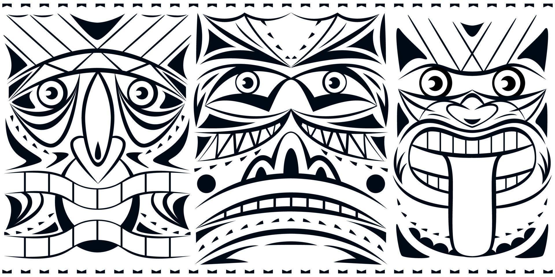 Geometric totem mask set collection. Monochrome print. vector