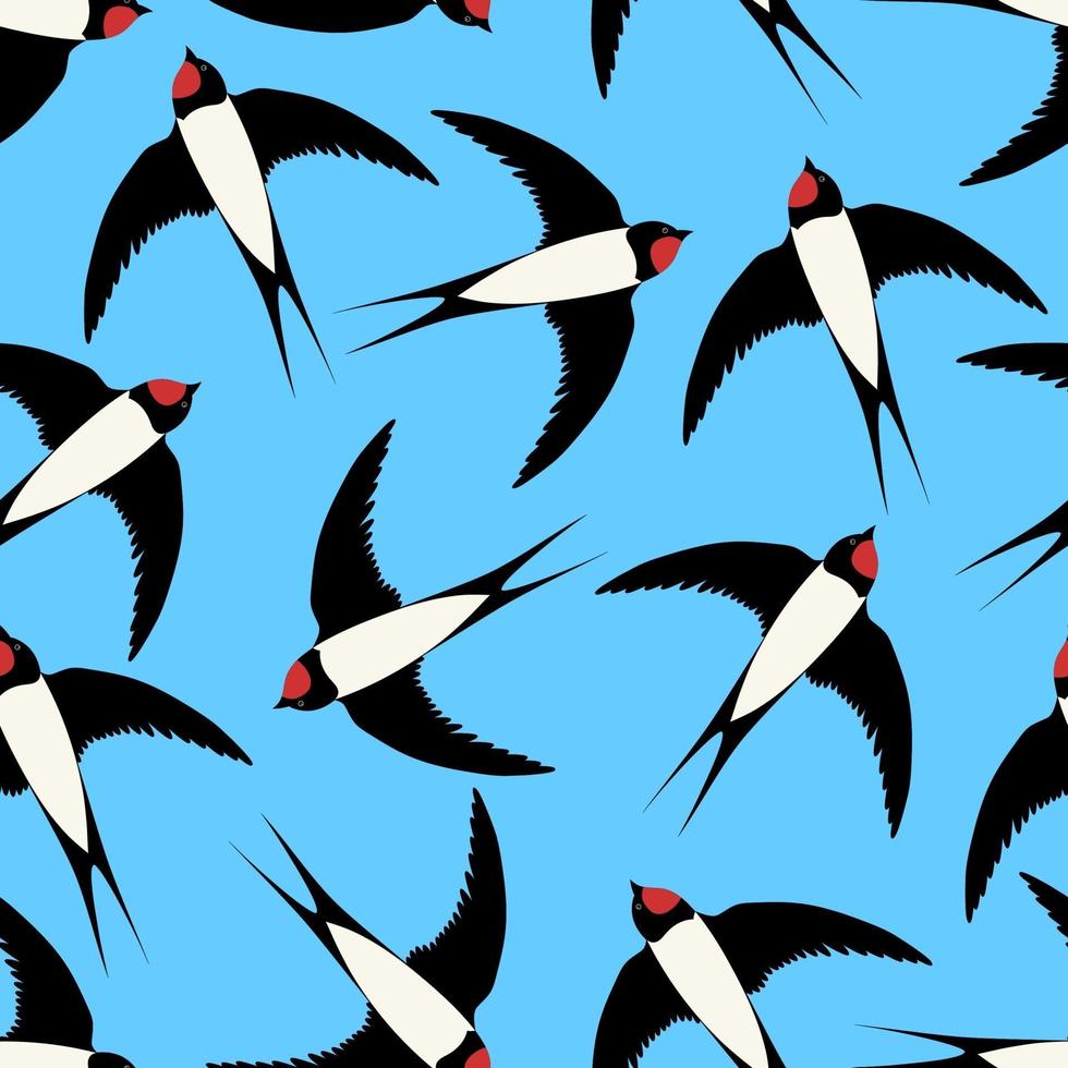 Seamless pattern with flying swallows on blue. Cute print for fabric. vector