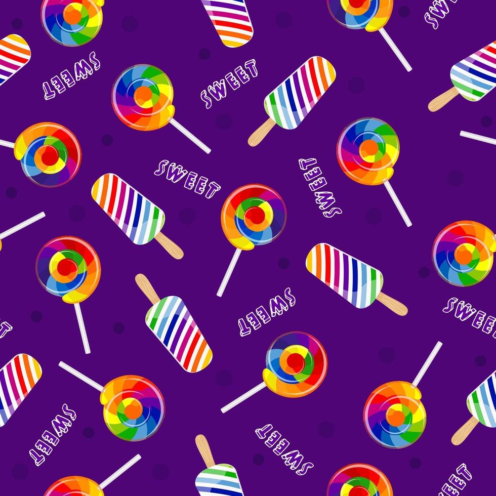 Rainbow candy. Bright seamless pattern with lollipops and ice cream. vector