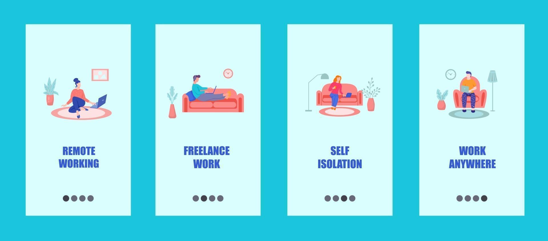 Freelance mobile app template. Concept of remote work, work from home, self-isolation. Flat vector illustration.