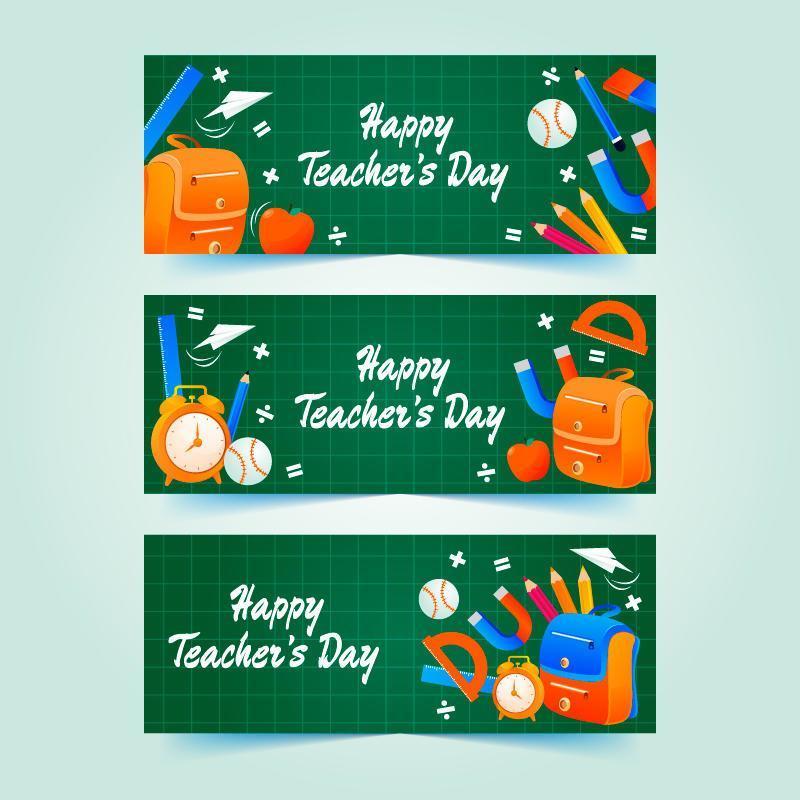 Teacher's Day on Green Square Chalkboard Banner vector