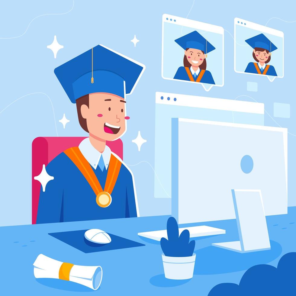 Graduation Ceremony on Online Platform vector