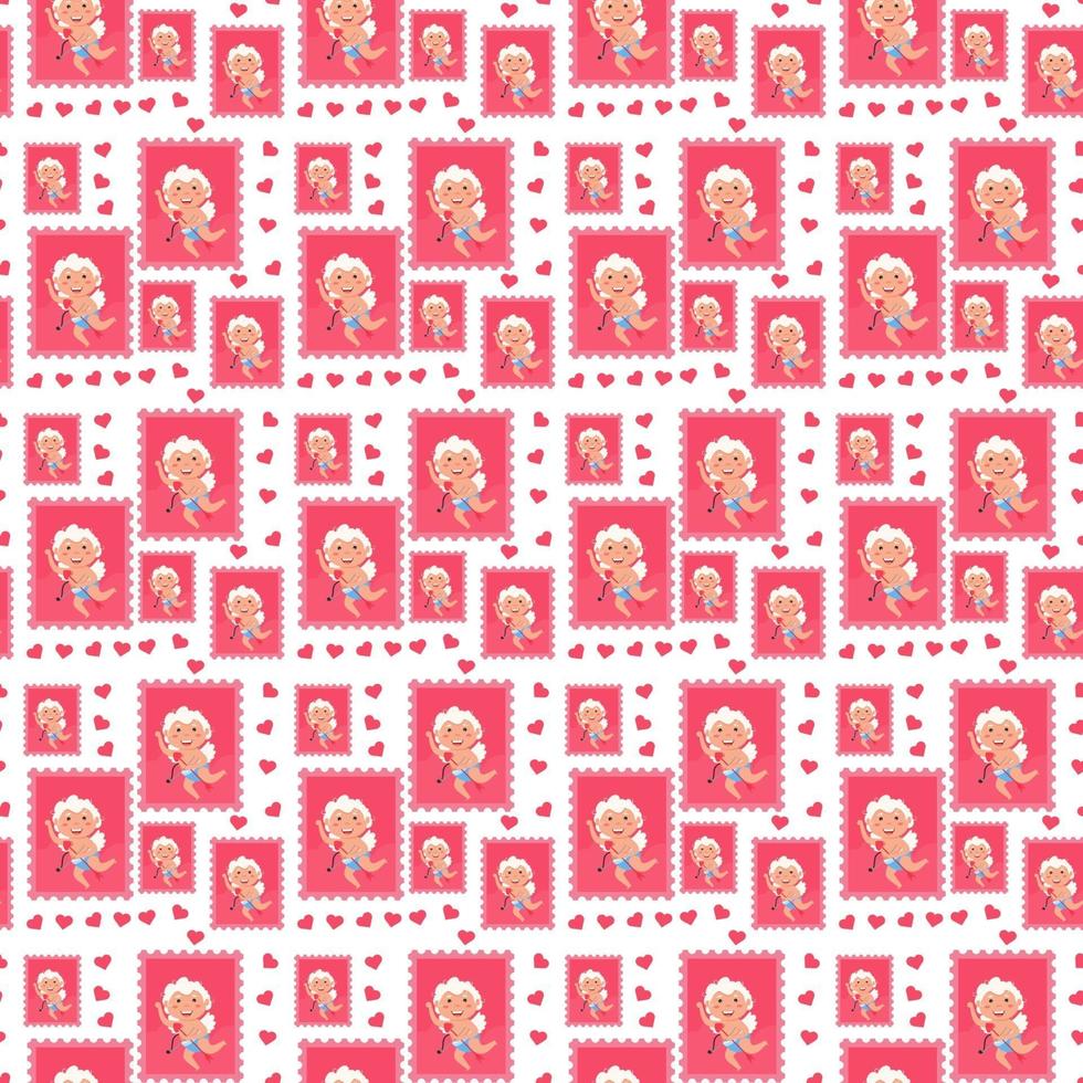 Valentine Cupid love angel seamless pattern. Cute boy or girl cupid. Flying angel vector