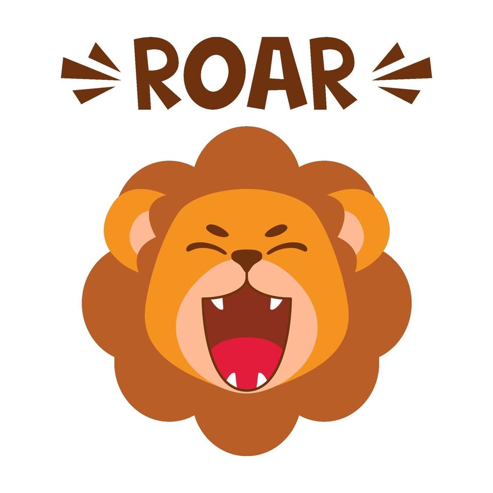 Flat cute lion open mouth roar. Trendy Scandinavian style. Cartoon animal character vector illustration isolated on background. Print for kids apparel, nursery decoration, poster, funny avatars.