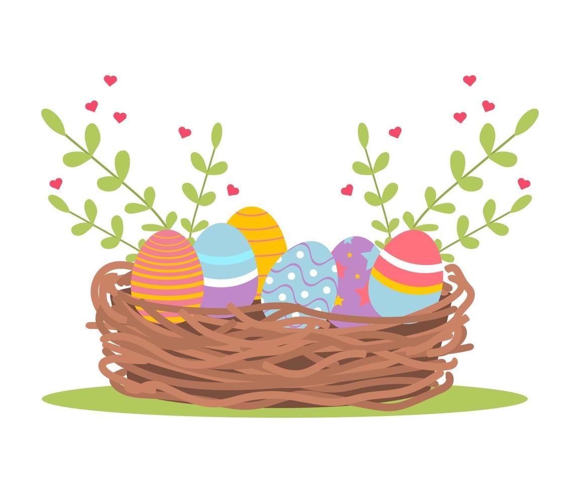 Easter Eggs in basket vector