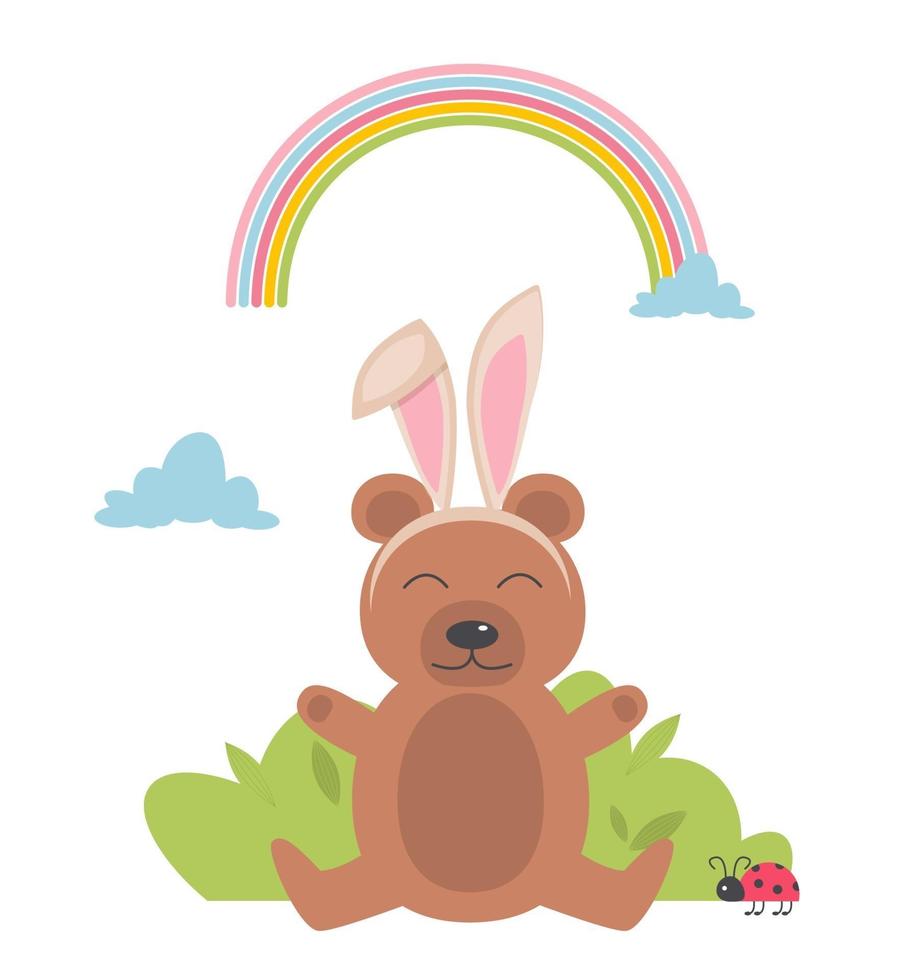 Bear with Easter bunny ears on head vector