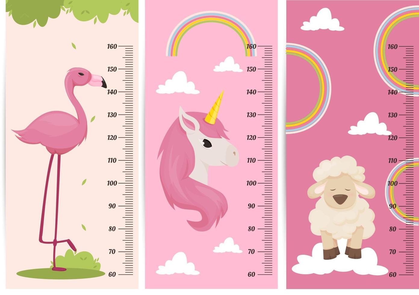 Kids height chart with animals. Child height meter for kindergarten. vector