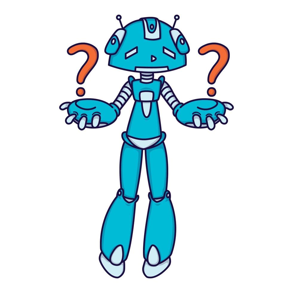 Confused blue robot asking a question. Vector illustration isolated on white background.