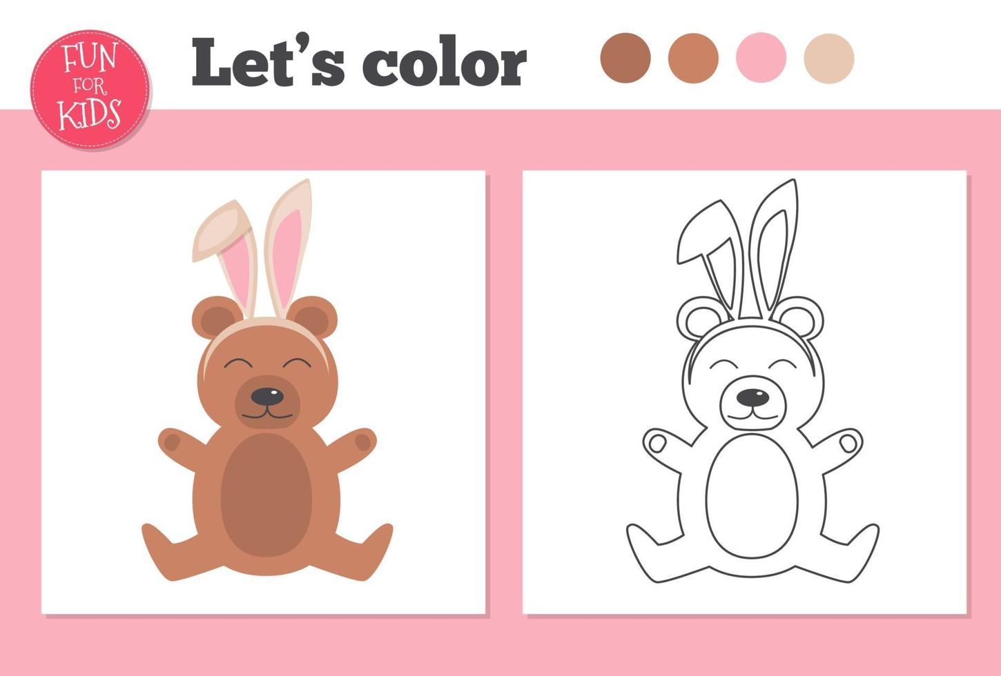 Coloring book for preschool kids with bear and easy educational gaming level. vector