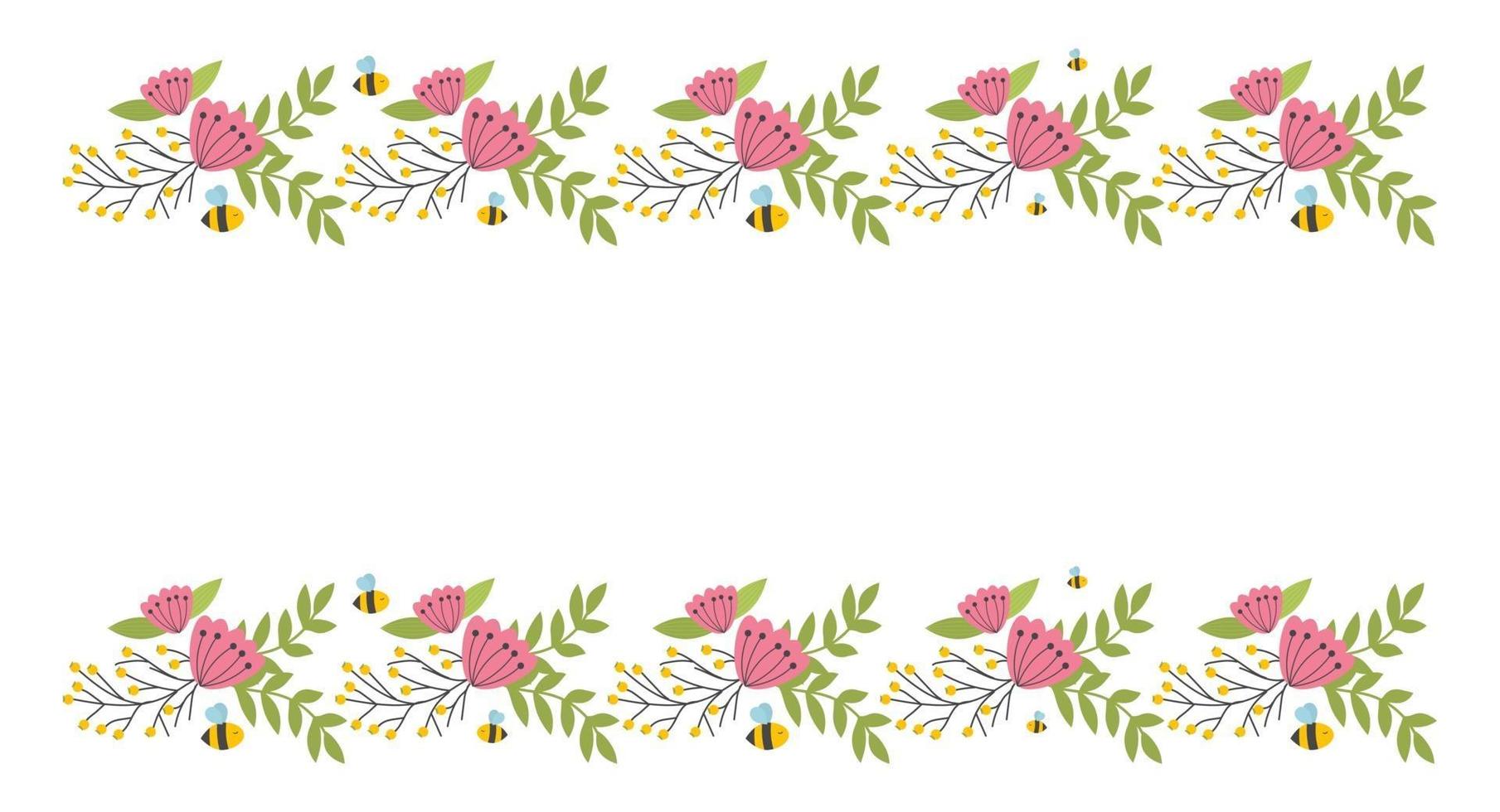 Floral border elements. Botanical bloom beautiful spring frame vector