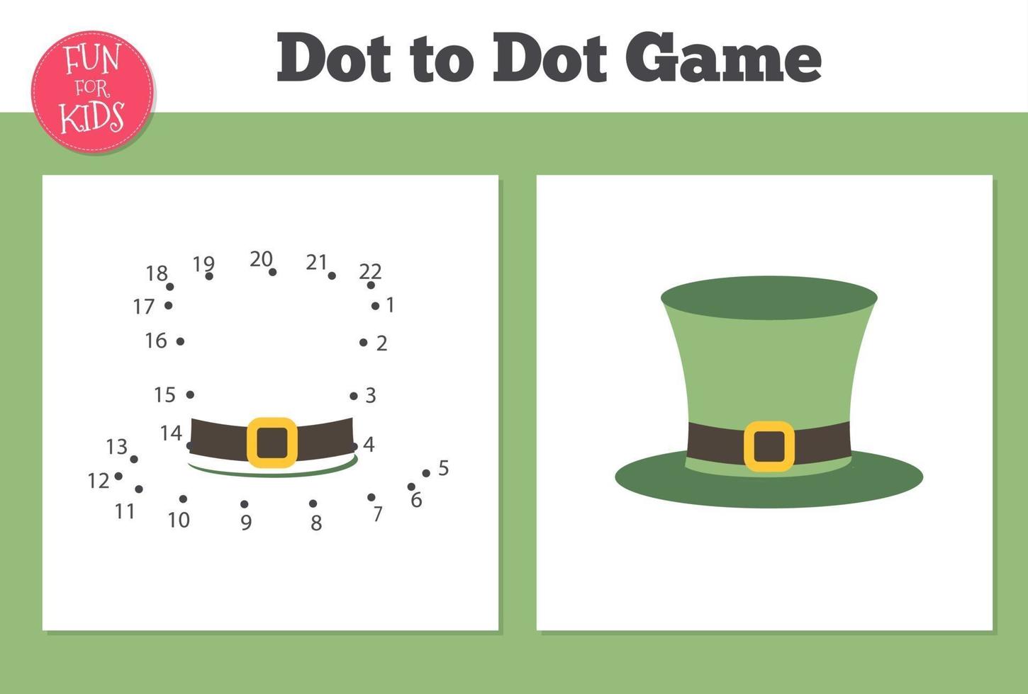 Dot to dot game for kids home schooling. Coloring page with leprechaun hat for children education. vector