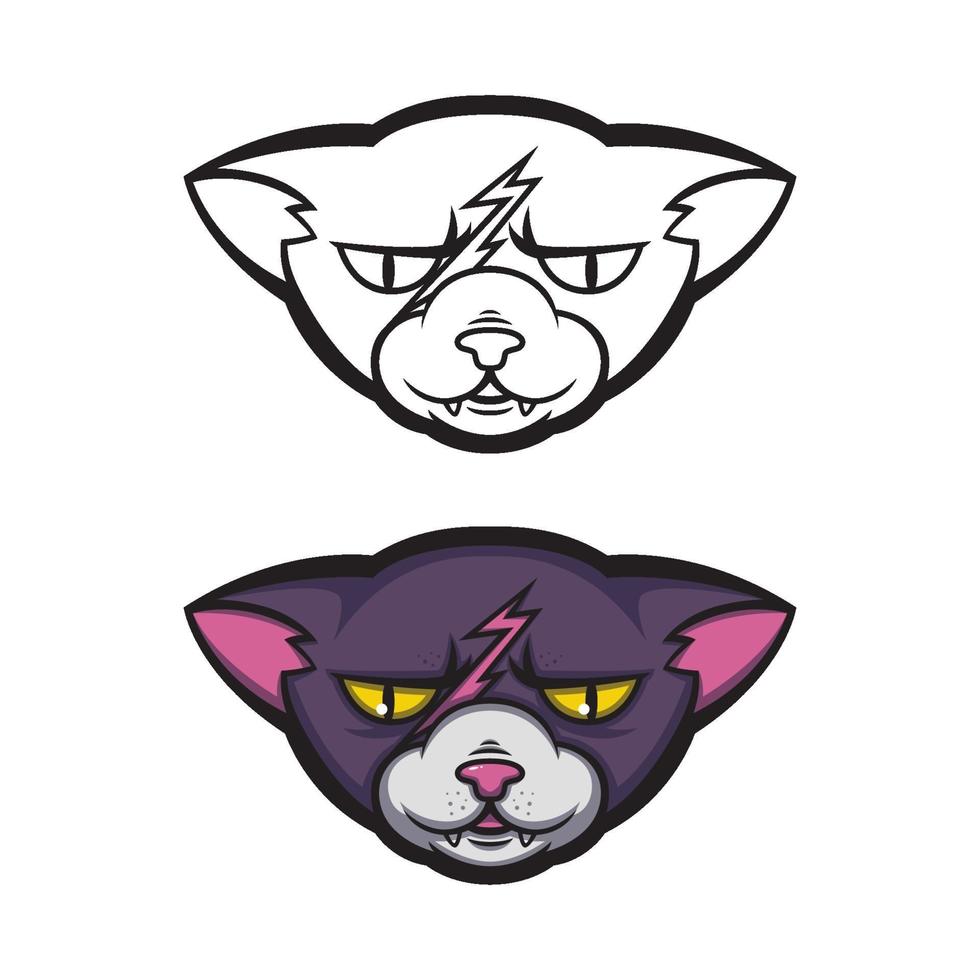 gato enojado con una cicatriz en la frente. minino gruñón. ilustración vectorial para logotipo, diseño de impresión de camiseta. vector