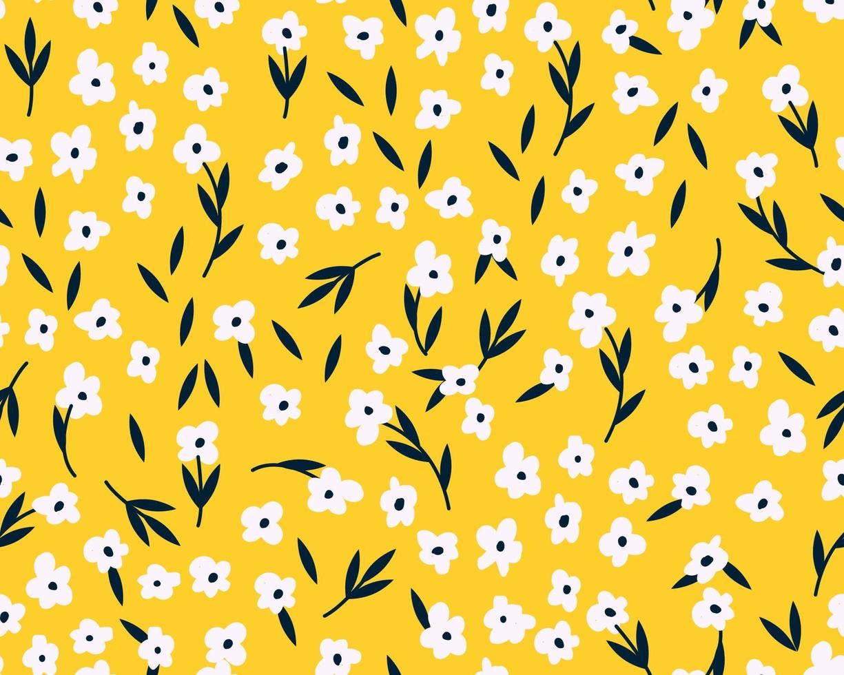 Spring seamless pattern with cute flowers. Hand drawn summer flora textile vector