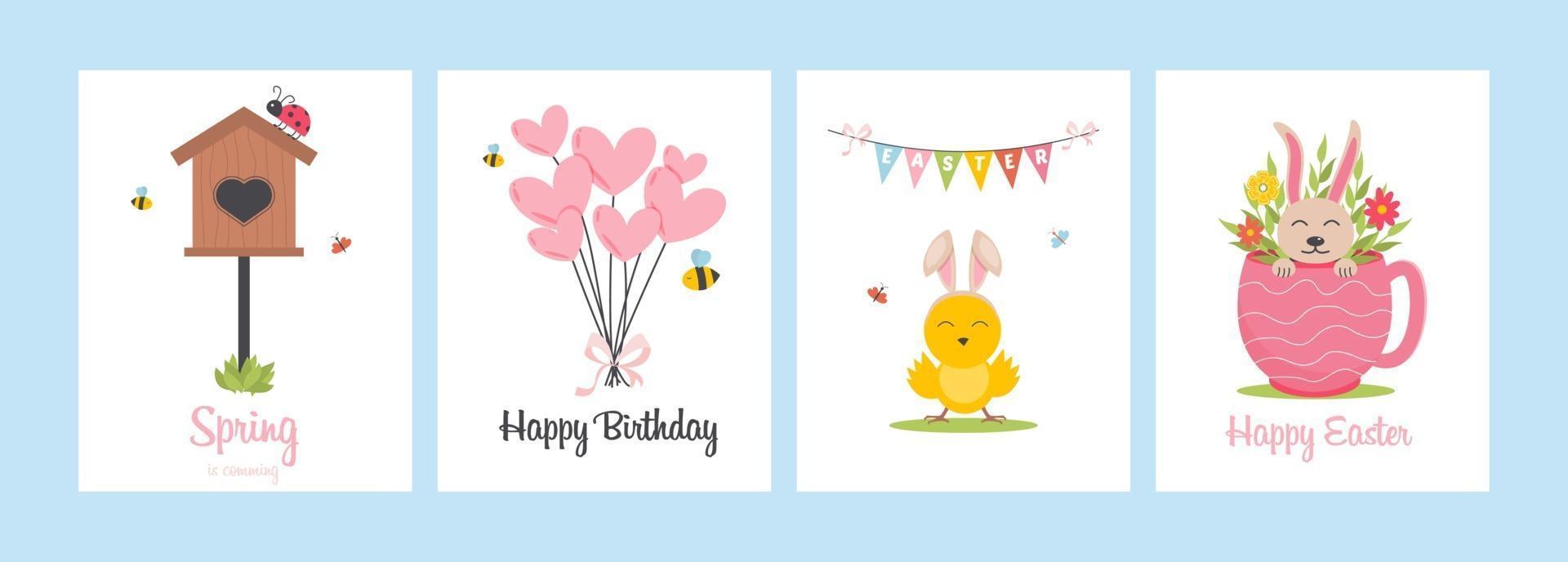 tarjetas de primavera con elementos de pascua ilustración vectorial. vector