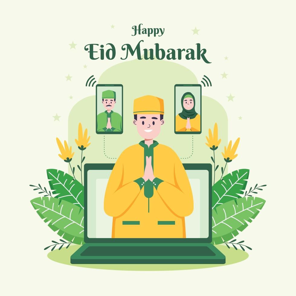 Online Meeting Celebrating Eid Mubarak vector