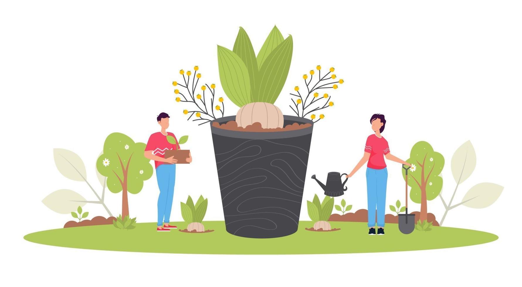 Spring Reforestation concept. Forest restoration, reforestation planting trees, environment day. vector