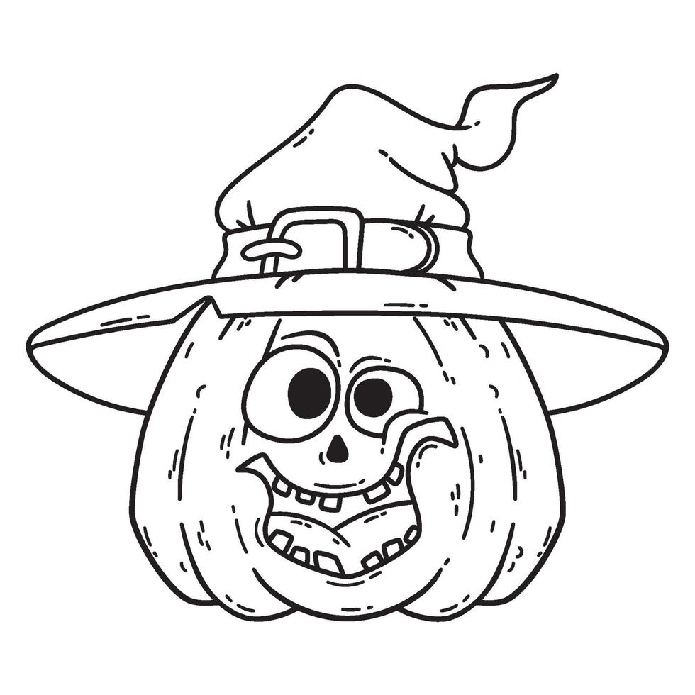 calabaza de halloween sonriente con sombrero de bruja. vector