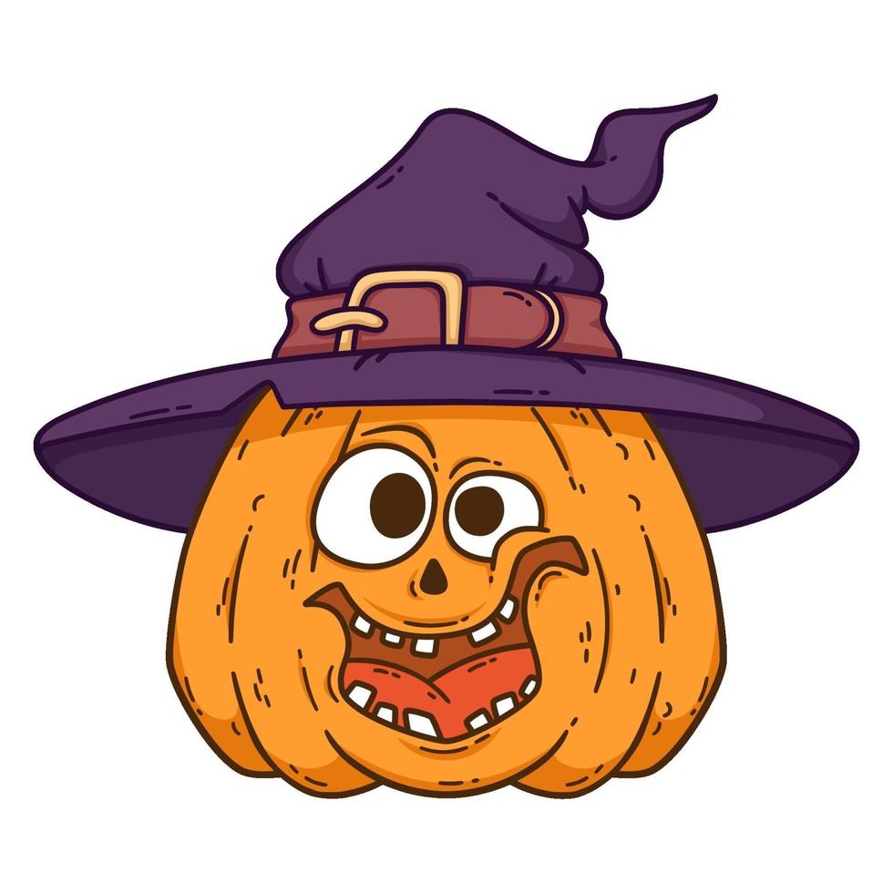 Halloween smiling pumpkin with witch hat. vector