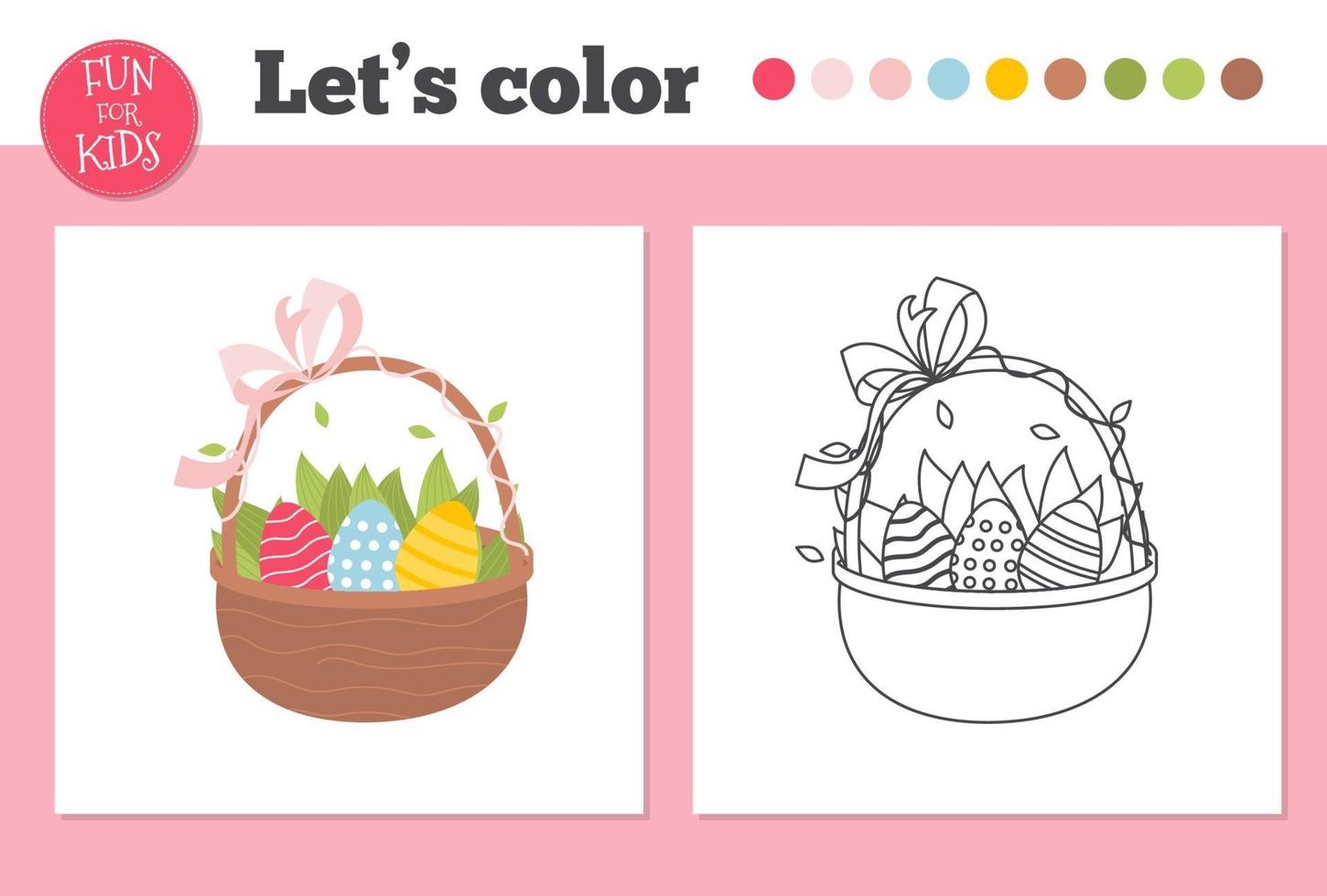 Coloring book easter eggs for preschool kids with easy educational gaming level. vector