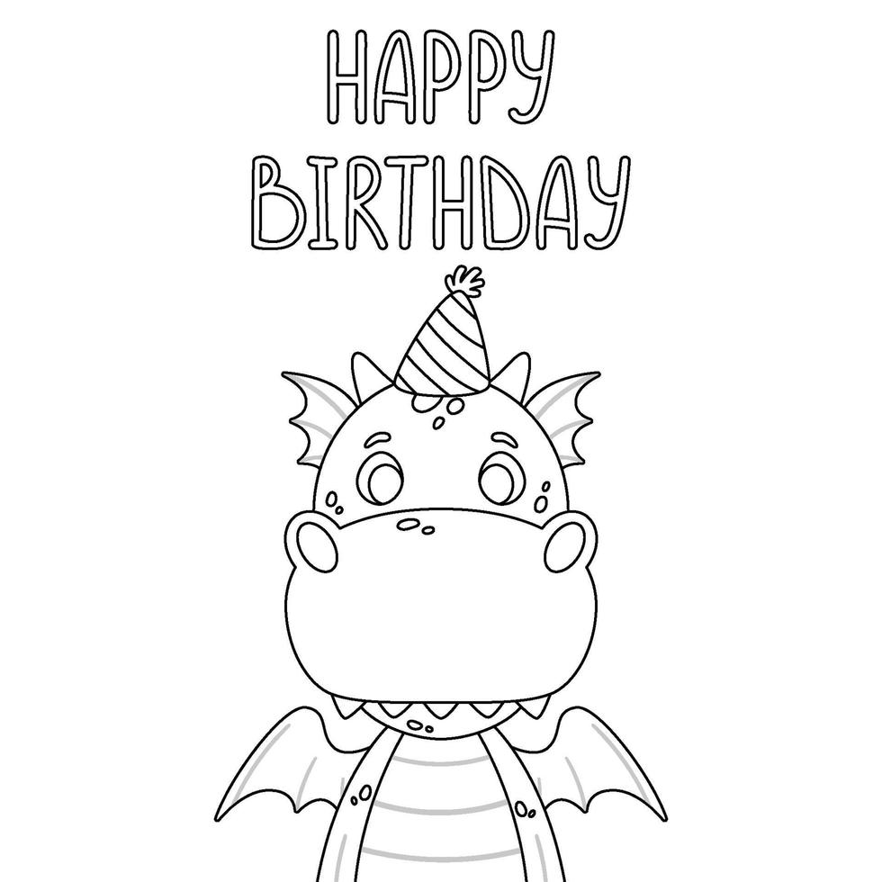 Happy birthday greeting card. Outline. vector