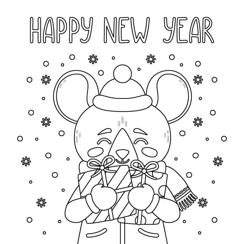 Happy New Year 2020 vector print with cute rat.