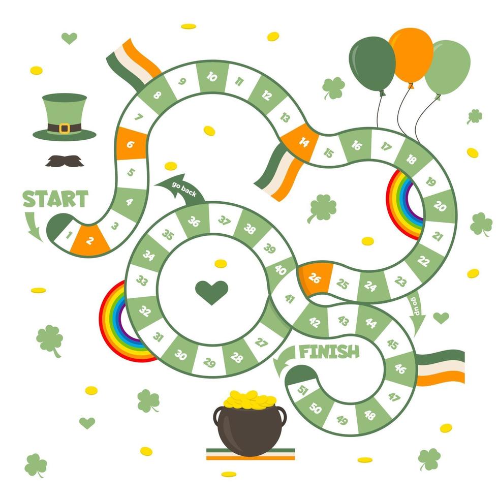 Board game with a block path. Spring season St Patrick's Day game for children. vector