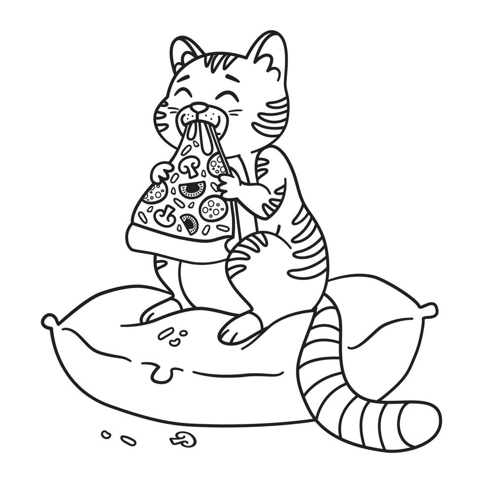 Cat with a pizza slice. vector