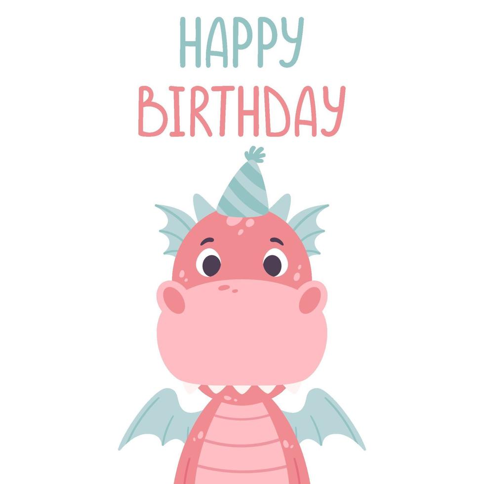 tarjeta de felicitación de feliz cumpleaños con dragón. vector