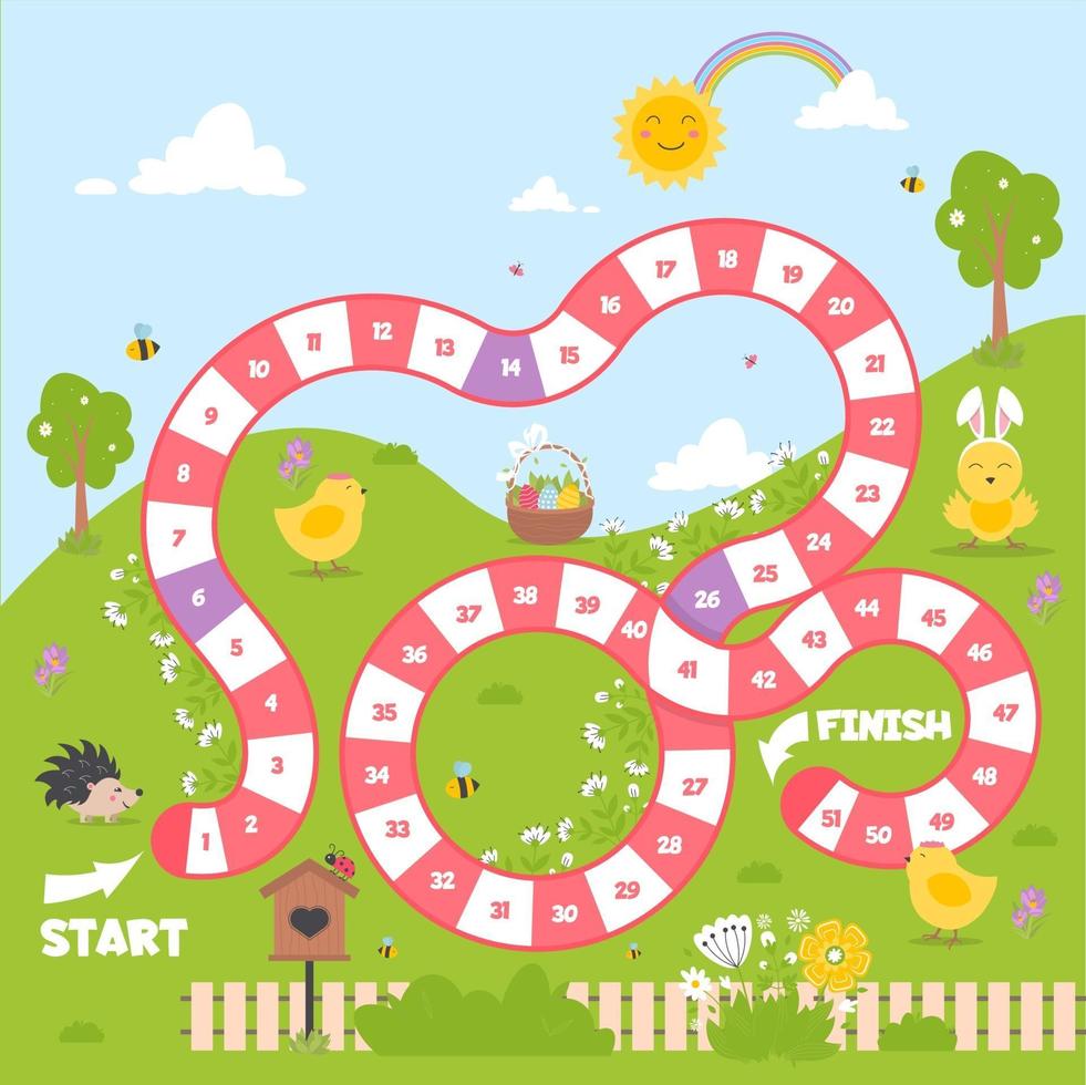 Board game with a block path. Spring season play game for children. vector