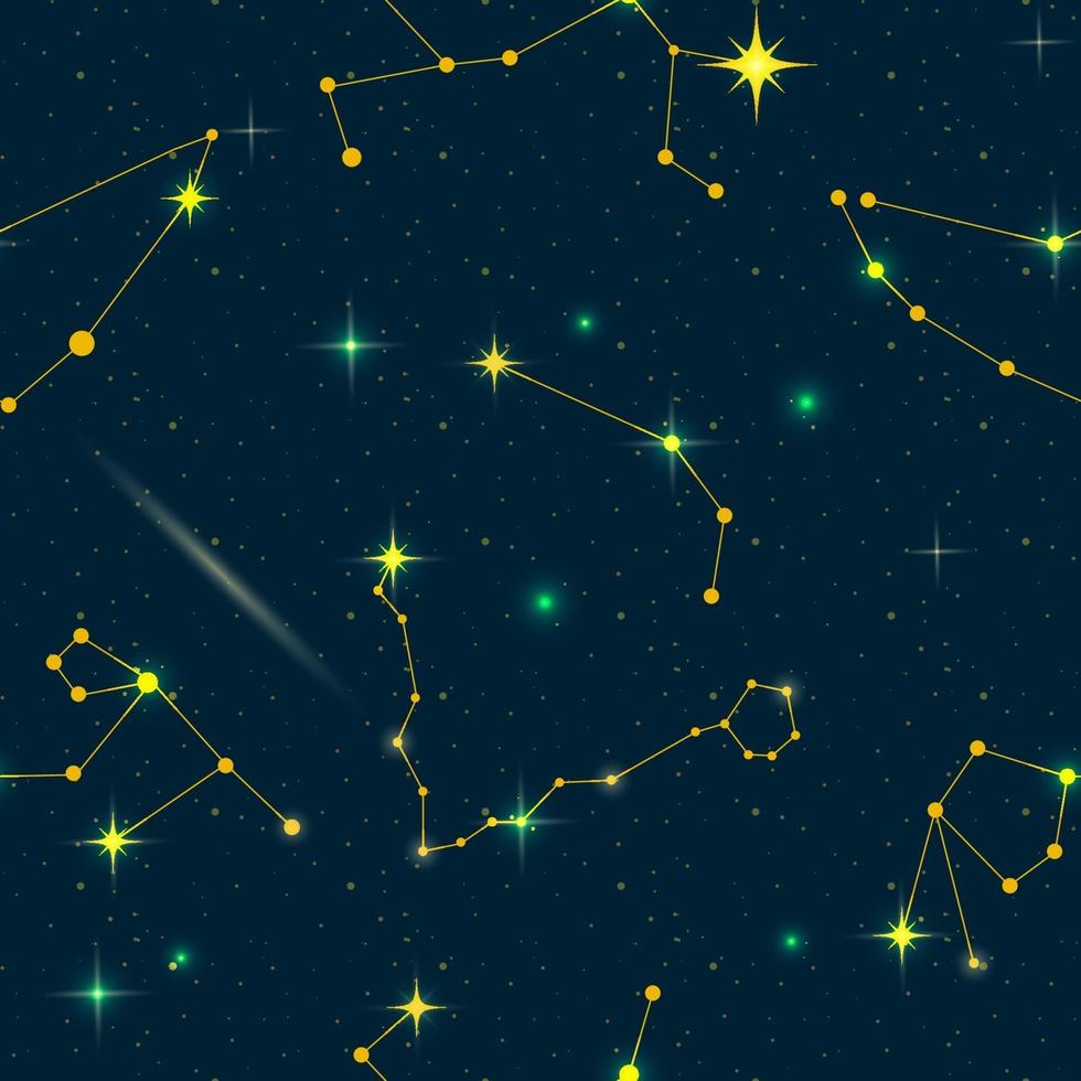 Zodiac constellations seamless pattern. Vector space and stars illustration.