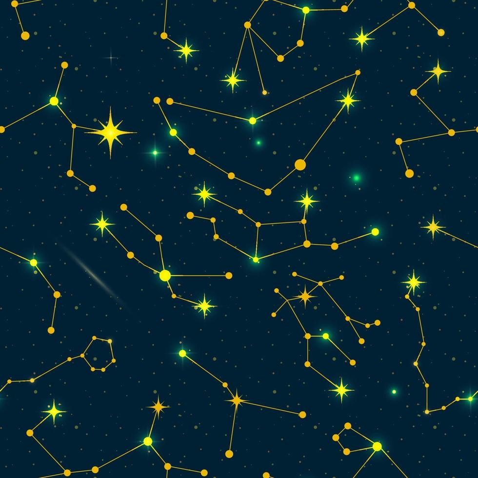 Zodiac constellations seamless pattern. Vector space and stars illustration.