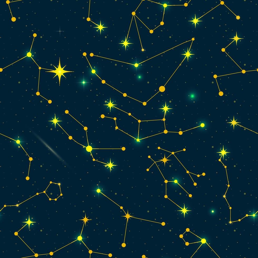 Zodiac constellations seamless pattern. Vector space and stars illustration.