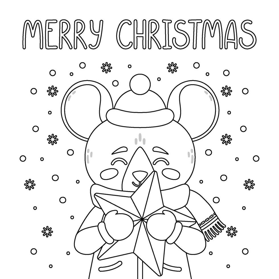 The rat with a star. Merry Christmas card. vector