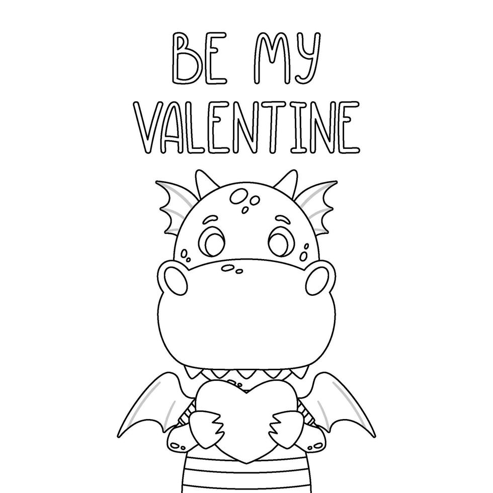 Be my Valentine postcard with dragon. vector