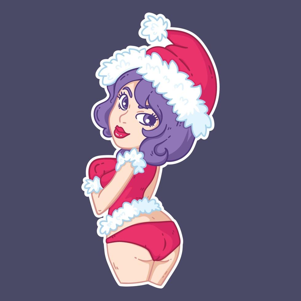 Sexy woman in santa hat and mittens. vector