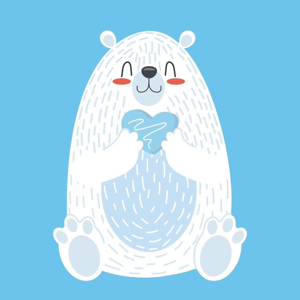 lindo oso polar. ilustración vectorial para postal con personaje de dibujos animados vector