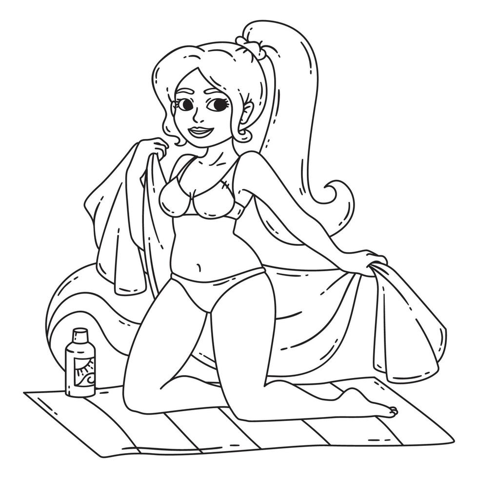 Beautiful hot girl in bikini on a beach. vector