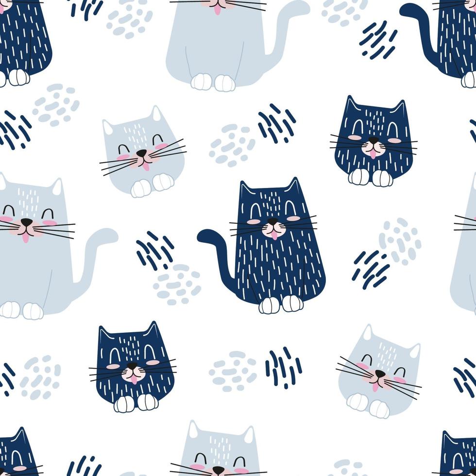 Cute cats childrens character illustration. Seamless vector pattern for wallpapers, wrapping paper, backgrounds