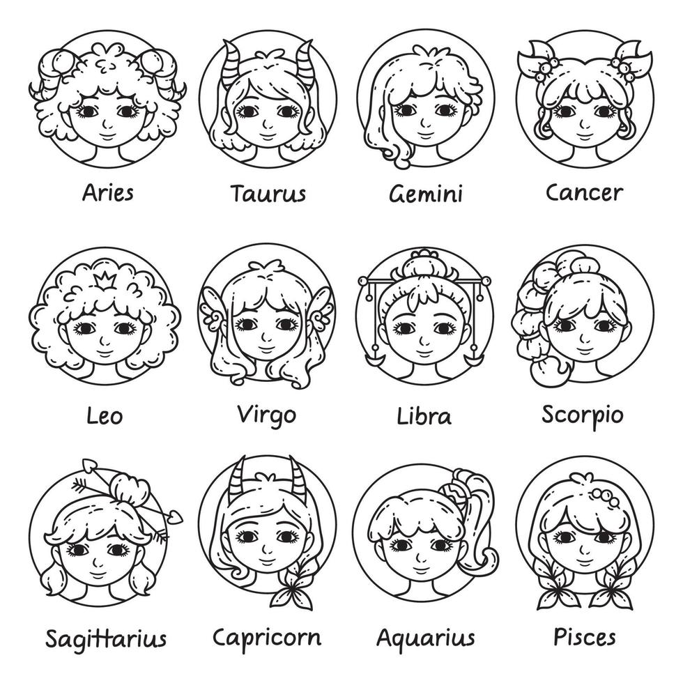 Set of horoscope signs as women. vector