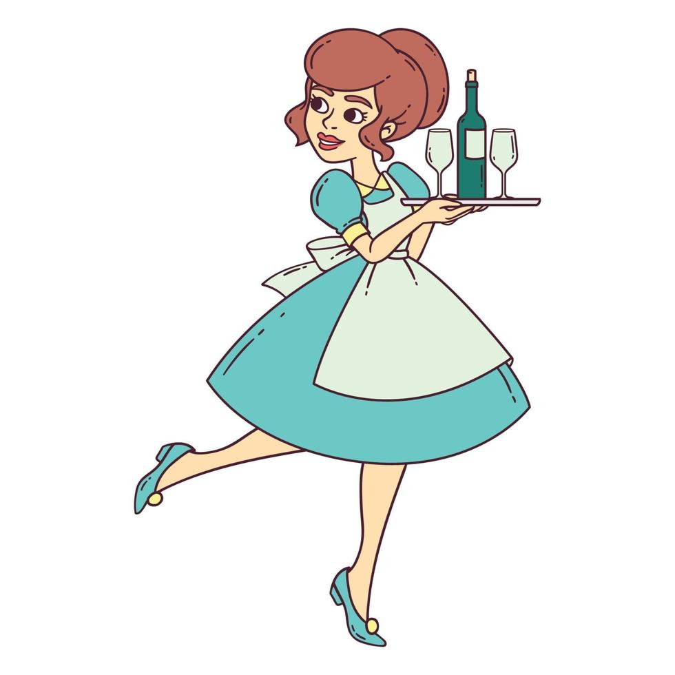 Beautiful waitress with tray. vector