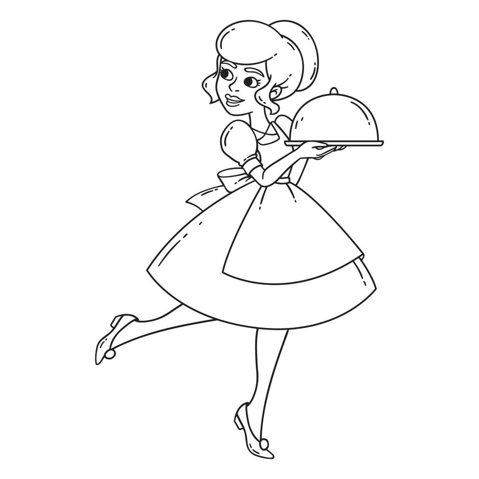 Beautiful waitress with tray. vector