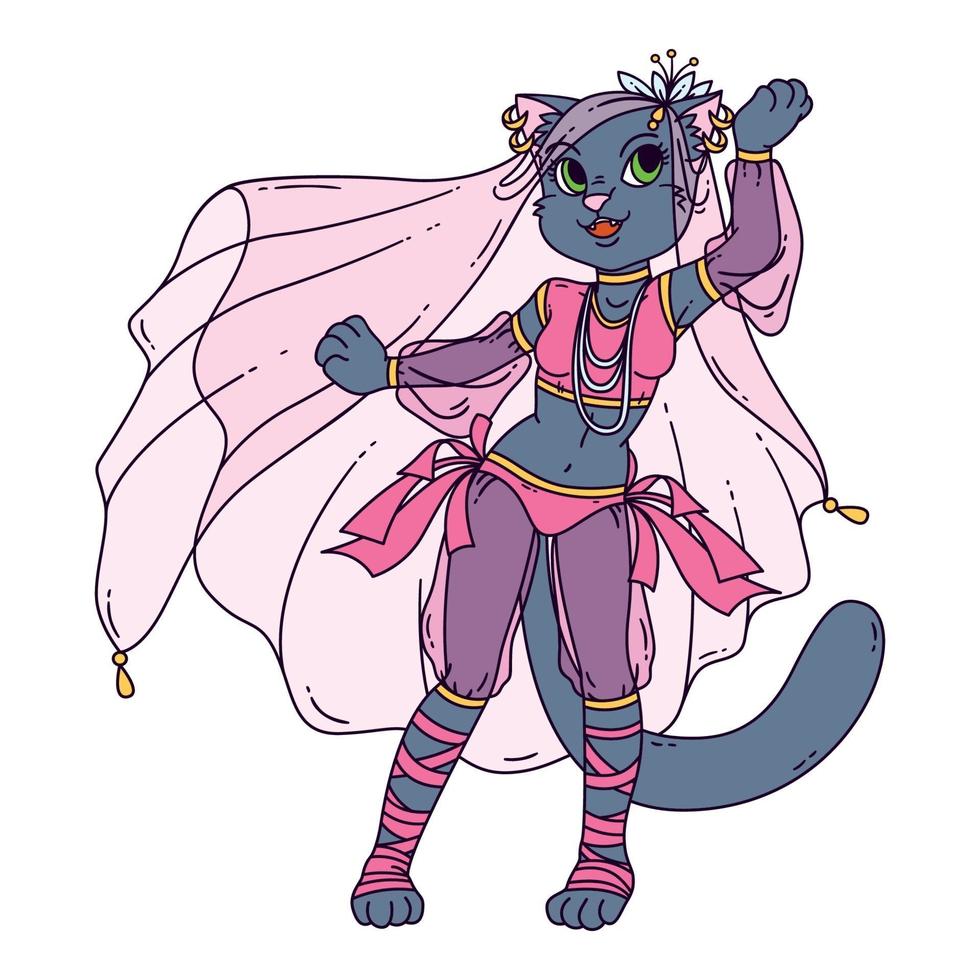 Cute cat woman belly dancer. vector