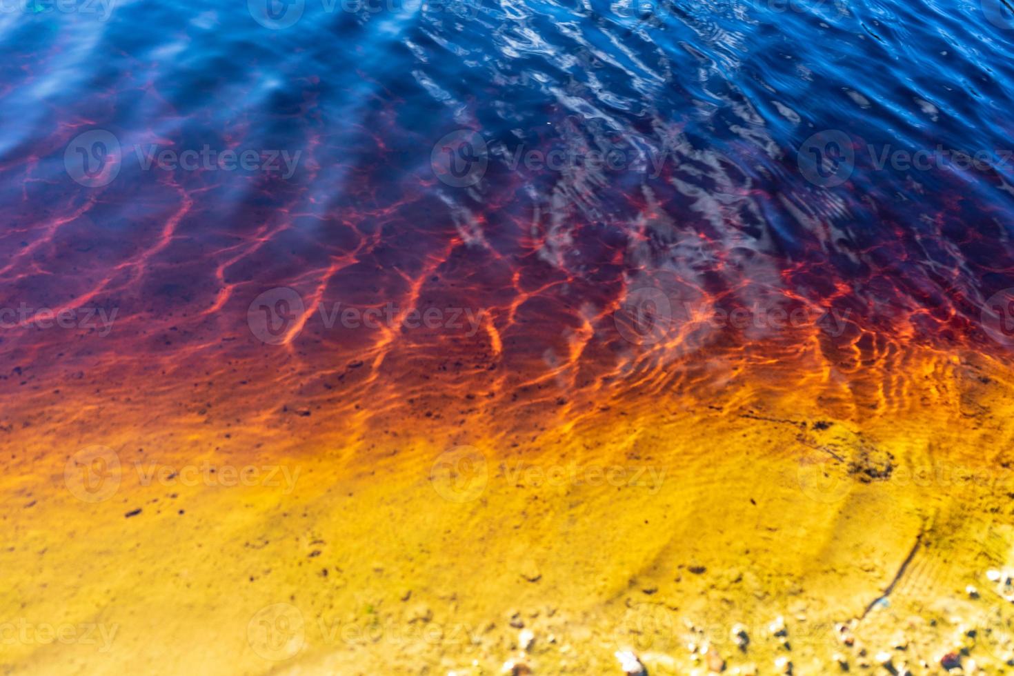 Red, yellow, and blue flowing river water photo